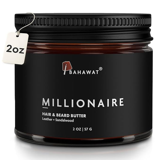 BAHAWAT Hair & Beard Butter for Men Leave-in Conditioner - Leather & Sandalwood scent - Strengthen & Soften– Made in USA -Organic Natural Ingredients | The Best Beard Butter - 2 oz.