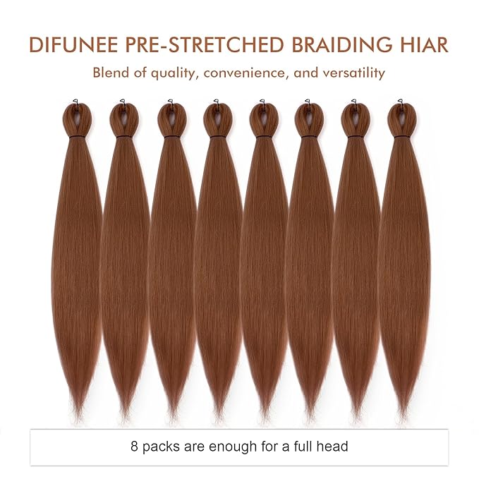 Pre-stretched Braiding Hair - 16 Inch 8 Packs Brown Short Braiding Hair For Twist or Box Braids, Yaki Texture Hot Water Setting Synthetic Braiding Hair Extensions (16 Inch, 30-8P)