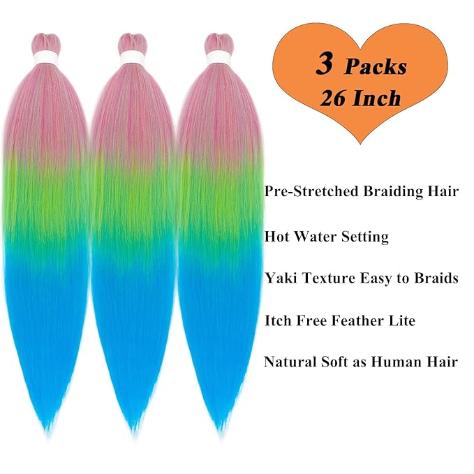 A Yuchen Colored Ombre Braiding Hair Pre Stretched Prestretched Braiding Hair Ombre Kanekalo Hair Extensions for Braiding Synthetic Knotless Kids Micro Jumbo Box Braids Hair