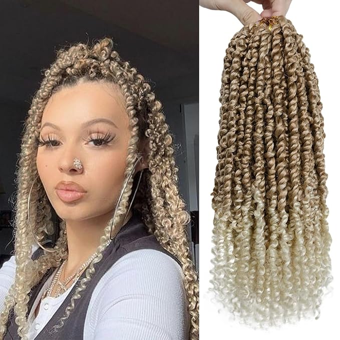 NAYOO Passion Twist Hair - 8 Packs 16 Inch Passion Twist Crochet Hair For Women, Crochet Pretwisted Curly Hair Passion Twists Synthetic Braiding Hair Extensions (16 Inch 8 Packs, T27/613)