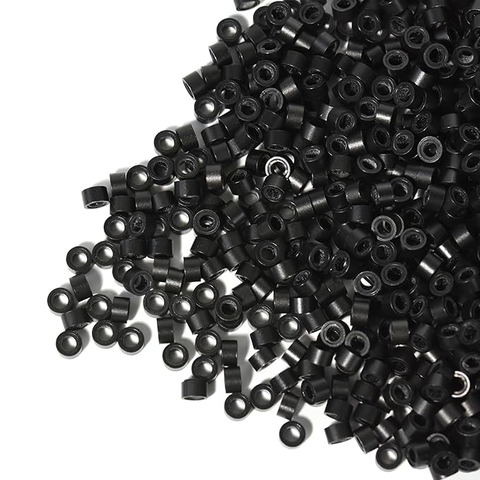 1000 Pcs 5.0 mm Silicone Lined Micro Links Rings Hair Extensions Beads Silicone Lined Beads for Human Hair Extensions and Feather Extensions (Black)