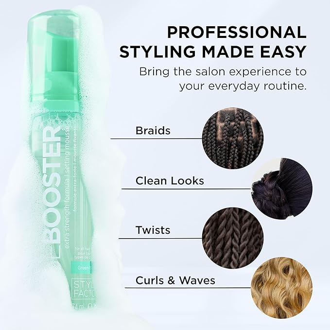 Style Factor EDGE BOOSTER Extra Strength Setting Mousse Travel Size – Frizz Control, Extra Volume, and Conditioning – 2.5oz Ruby Mousse for Curly Hair