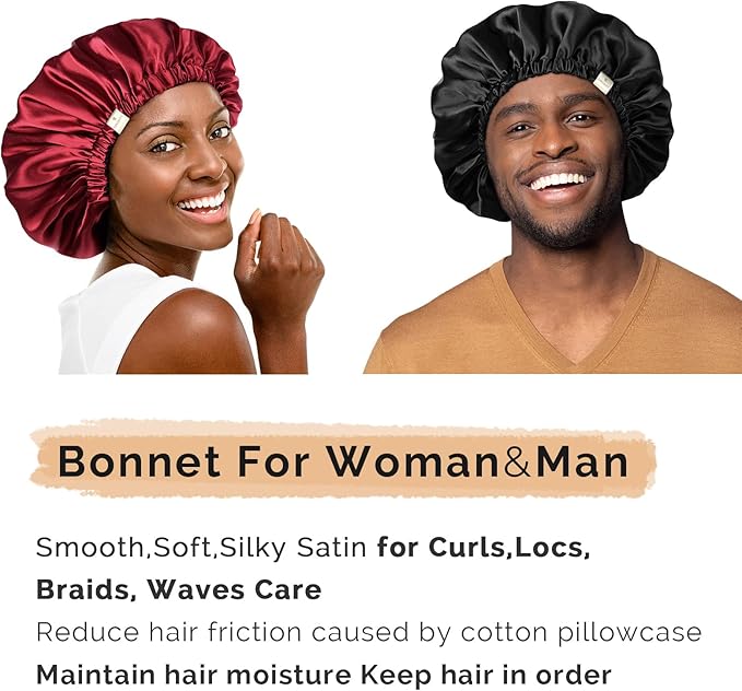 YANIBEST Silk Bonnet Satin Bonnet for Sleeping Women Men, Adjustable Double Layer Hair Bonnet for Curly Braids Reduce Frizz