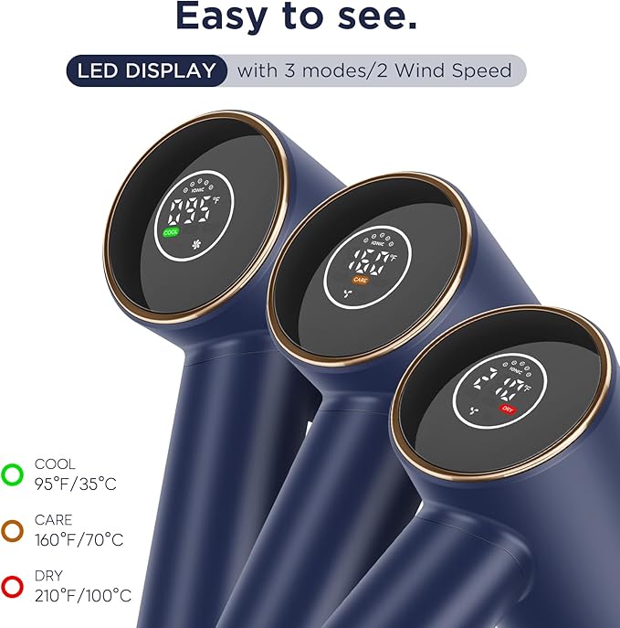 Hair Dryer, PARWIN PRO BEAUTY Fast Drying Blow Dryer with Diffuser, 110,000 RPM High Speed Hair Dryer with HD Display, 200 Million Negative Ions for Frizz Smoothing, 2 Speeds & 3 Temps, Prussian Blue