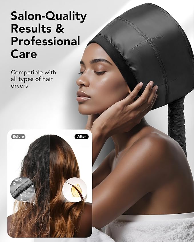 Hooded Hair Dryer for Deep Conditioning - Headband Integrated Hair Bonnet Diffuser Cap Speeds Up Drying Time Adjustable Hair Dryer Caps Safety at Home Fast Drying Portable