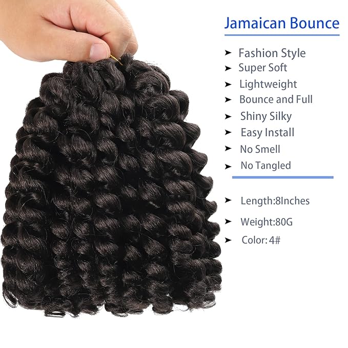 100 Strands 2X Ringlet Wand Curl Jamaican Bounce 8 inch Dark Brown Synthetic Crochet Hair Extensions Crochet Braiding Hair (8Inch (Pack of 5), 4#)