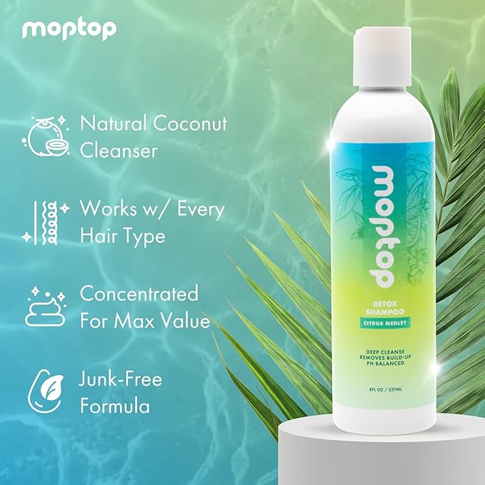 MopTop Detox Shampoo – Scalp Clarifying Shampoo for Build Up, Hard Water, Dirt & Oil, Sulfate & Paraben Free Hair Care for All Hair Types – Thin, Straight, Wavy, Curly & Coily (Citrus Medley, 8oz)