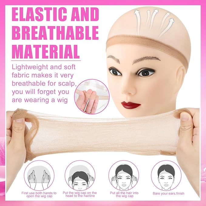 3Pcs Wig Brush for Synthetic Hair with 4Pcs Wig Cap and Wide Tooth Hair Comb No More Hair Pulling