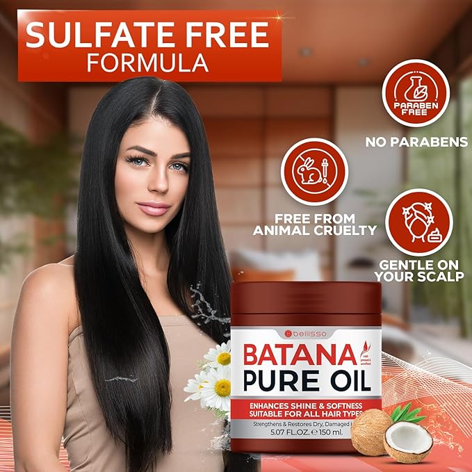 Batana Oil - Pure, Unrefined and Cold Pressed - Volumizing Hair Treatment for Women and Men - Hydrating Nourishment for Dry, Broken and Brittle Split Ends - Deep Hydration and Moisture Hair Mask