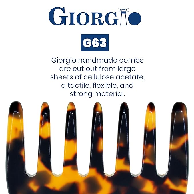 Giorgio G63 Wide Tooth Detangling Hair Comb, Pocket and Travel Comb for Thick Hair - Handmade, Saw-Cut, and Polished for Wet and Dry Everyday Care
