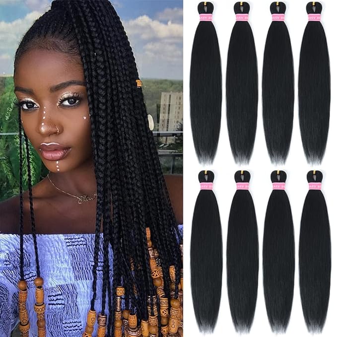 AQINBEL Braiding Hair 26 Inches 8 Bundles Braiding Hair Pre Stretched Itch Free Black Hair for Braiding Crochet Twist hair extensions for Braids Hair Yaki texture Prestretched Braiding Hair (1B#)