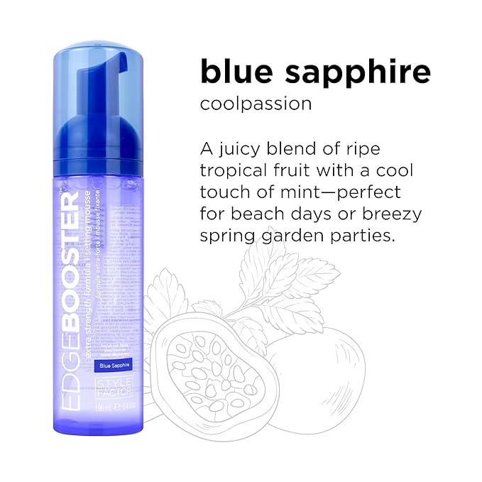 Style Factor EDGE BOOSTER Extra Strength Setting Mousse Travel Size – Frizz Control, Extra Volume, and Conditioning – 2.5oz Blue Sapphire Mousse for Curly Hair