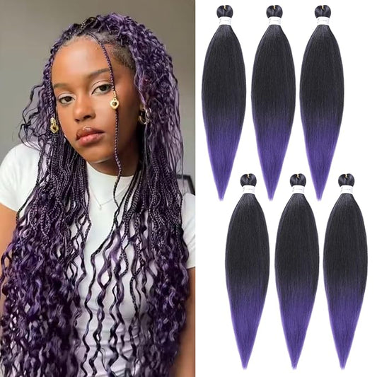 Pre-stretched Braiding Hair 20 Inch Pre Stretched Braiding Hair Professional Hair Extension,Ombre Black To Purple Hot Water Setting Perm Yaki Synthetic Hair For Twist Braids(20Inch,1B/Purple#)