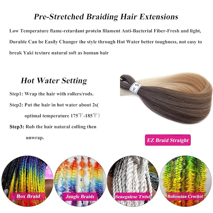 4/27/613 Blonde Ombre Braiding Hair Pre Stretched 30 Inch Long Braiding Hair Extensions for Braids Yaki Knotless Hypoallergenic Synthetic Crochet Box Braids 8 Packs