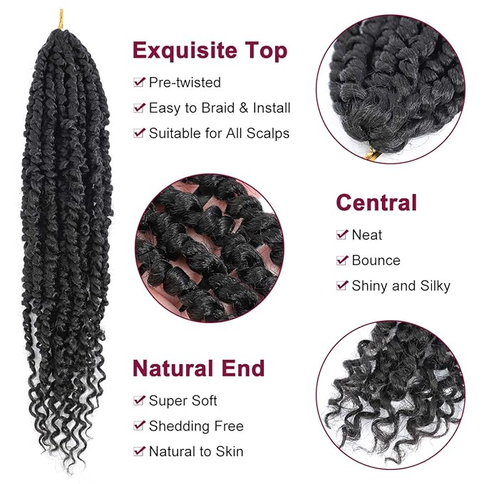 Passion Twist Hair - 8 Packs 18 Inch Passion Twist Crochet Hair For Women, Crochet Pretwisted Curly Hair Passion Twists Synthetic Braiding Hair Extensions (18 Inch 8 Packs, #2)