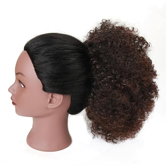 Afro Puff Drawstring Ponytail Extension for Black Women Short Afro Curly Ponytail Extension Clip On Kinky Drawstring Curly Ponytail Bun (T1B/33#)