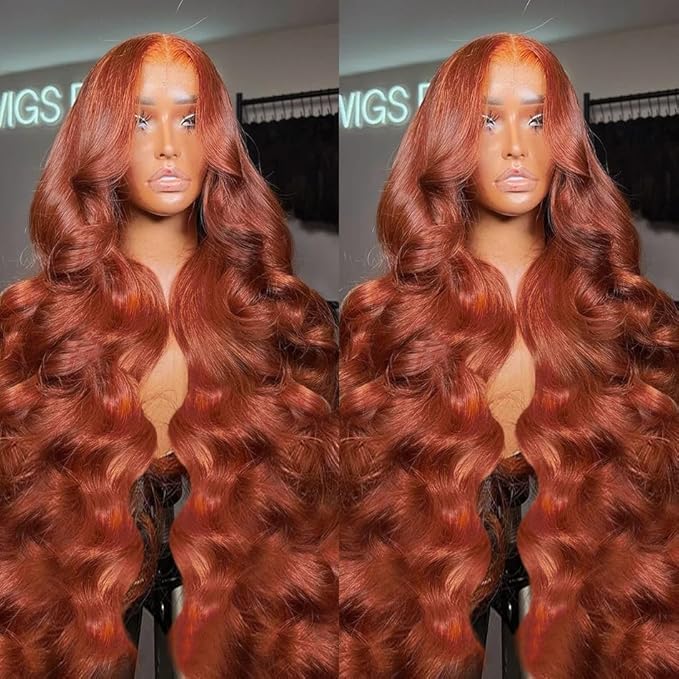 200 Density 13x6 Reddish Brown Lace Front Wigs Human Hair Pre Plucked 13x6 HD Transparent Body Wave Lace Front Wigs Human Hair With Baby Hair Ginger #33 Colored Wig For Women (26 Inch)