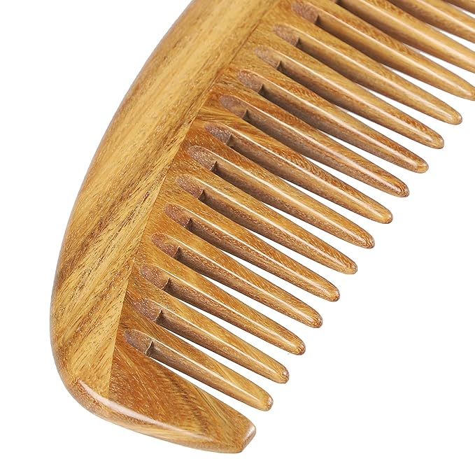 Onedor Handmade 100% Natural Green Sandalwood Hair Combs - Anti-Static Sandalwood Scent Natural Hair Detangler Wooden Comb (Oval Fine Tooth)