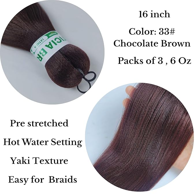 Kids Braiding Hair Pre stretched 16 inches Color 33 Brown Yaki ez Braid Braiding Hair for Kids Knotless Braids