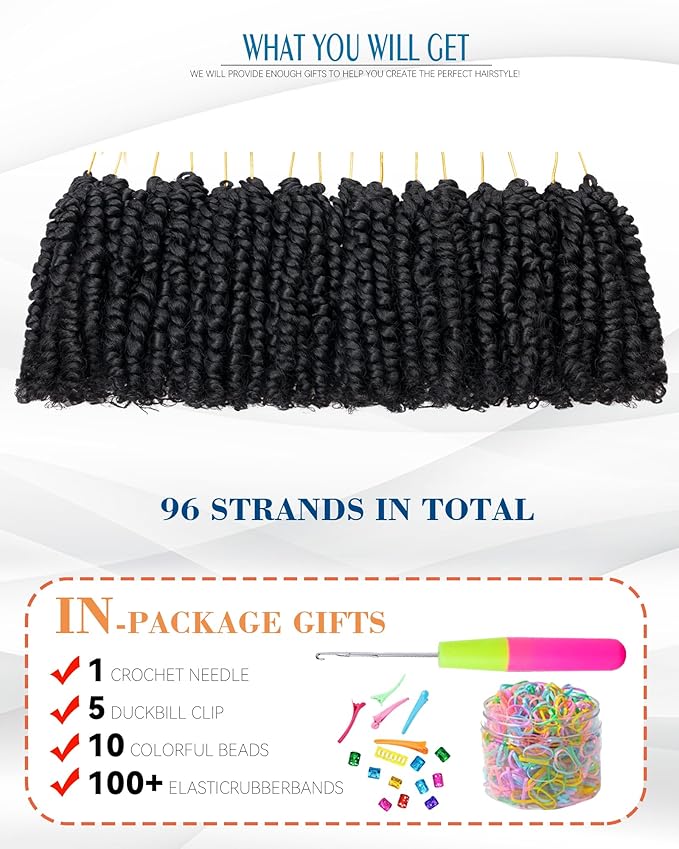 Pre-Twisted Passion Twist Crochet Hair for Black Women and Kids,Passion Twist Hair Pre Looped Bohemian Braids 4 Inch 8 Packs Short Bob Spring Twist Curly Braiding Crochet Hair Extensions(4"-8P,1B)