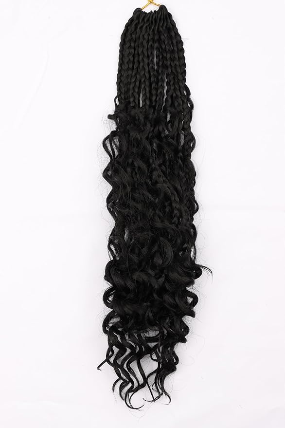 16 inch Goddess Box Braids Crochet Hair for Black Women 8 Packs Crochet Box Braids Pre-looped Boho Box Braids Crochet Braids Synthetic Braiding Hair Extension 1B