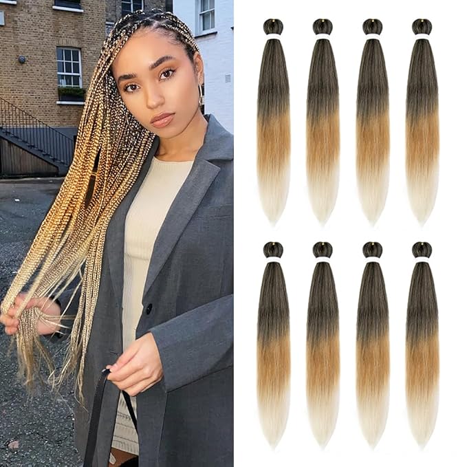 8 Pack Ombre Braiding Hair Pre Stretched - 30" 90G/Pack Premium Pre Stretched Braiding Hair Extensions, Professional Itch Free Hot Water Setting Perm Yaki Prestretched Hair(1B/27/613)