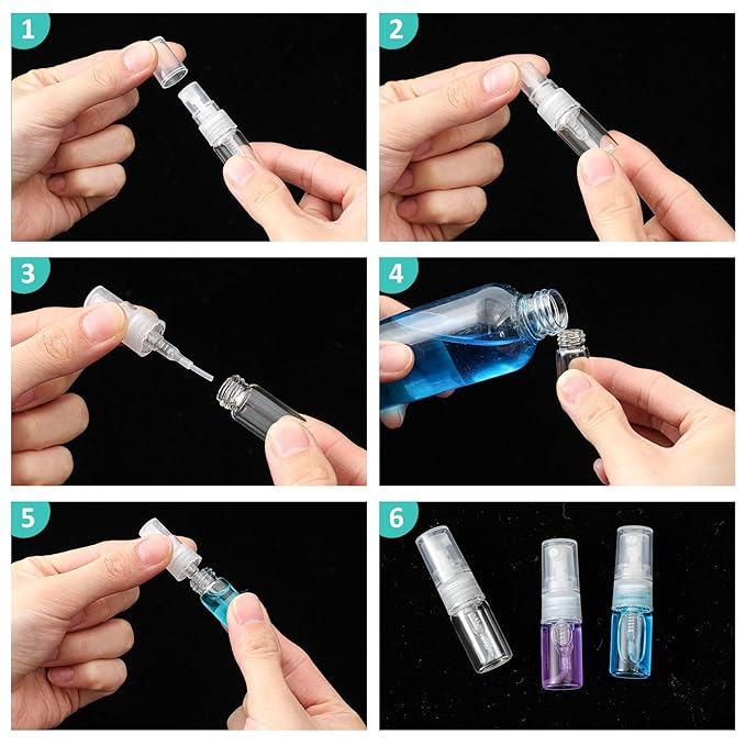 Zhehao 100 Pcs Mini Spray Bottles 2 ml Clear Glass Perfume Bottles Refillable Fine Mist Perfume Atomizer Portable Empty Sample Containers for Cleaning, Essential Oils, Travel (Clear Cap)