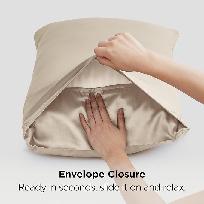 Bedsure Satin Pillowcases, Similar to Silk Pillow Cases Queen Size Set of 2, Pillow Case for Sleeping Women with Envelope Closure, Gifts for Women Men, Khaki, 20x30 Inches, 2pcs