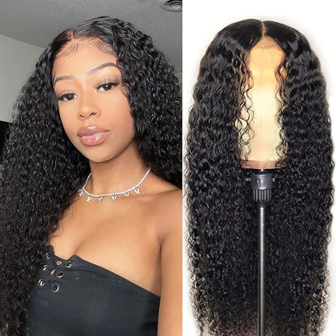 Eooma Curly Lace Front Wigs Human Hair for Black Women 4x4 Lace Closure Kinky Curly Human Hair Wigs 24 Inch Pre Plucked with Baby Hair 10A 150% Density Brazilian Hair Wig