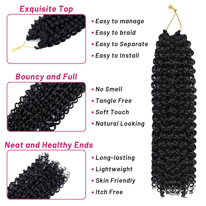 Dorsanee Passion Twist Hair 12 Inch 7 Packs Water Wave Crochet Hair Long Bohemian Curly Braiding Hair for Butterfly Locs, Faux Locs, Boho Style Spring Twist Crochet Braids (1B#)