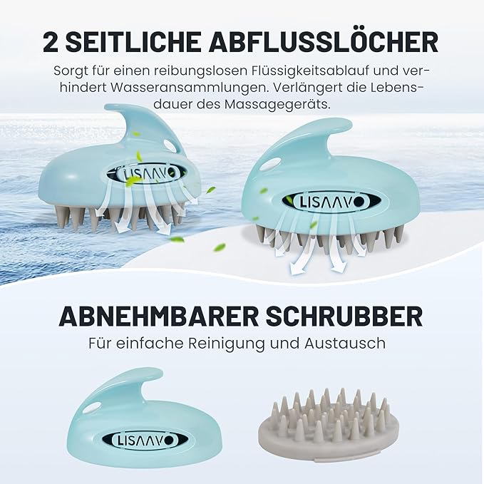 3 in 1 Hair Growth Scalp Massager,Replaceable Shampoo Brush for Relaxing,Deep Cleansing Exfoliator & Soothes itching - Wet/Dry Use for All Hair Types,Blue