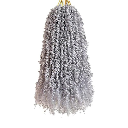 14 Inch Pre-Looped Yanky Twist Crochet Hair, 30 Strands/Pc, Mini Passion Twists, Senegalese Braiding Hair (Grey#, 8 Pcs/Pack)