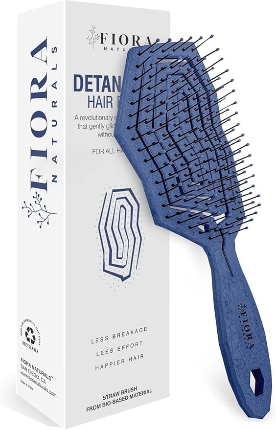 Fiora Naturals Hair Detangling Brush for Women - Detangler Hair Brush w/Flexible Soft Bristles- Gently Glides Through Tangles - Curly, Fine, Dry and Shower Wet HairBrush, cepillo para cabello - Blue