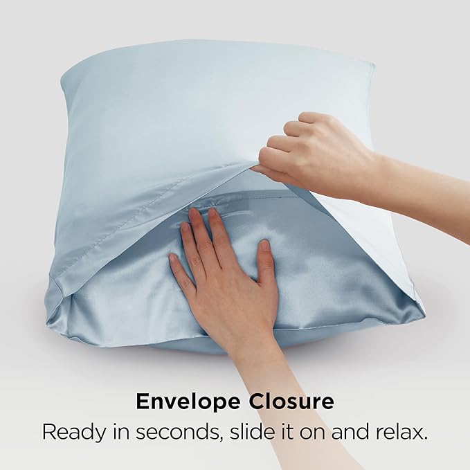 Bedsure Satin Pillowcase 2 Pack Similar to Silk Pillow Cases Standard Size, Pillow Case for Sleeping Women with Envelope Closure, Gifts for Women Men, Stone Blue, 20x26 Inches, 2pcs