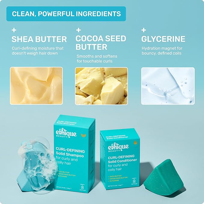 Ethique Curl-Defining Conditioner Bar with Shea Butter - Plastic-Free, Cruelty-Free, Vegan, 2.12 oz - Formerly Curliosity