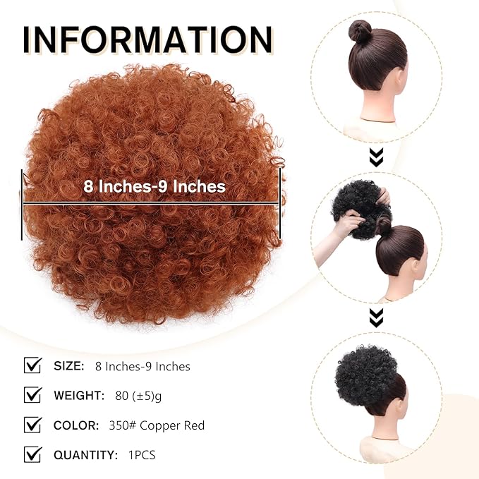 AISI QUEENS Synthetic Curly Puff Drawstring Ponytail Faux Buns Large Size Short Kinky Curly Hair Ponytail Hair Extension Updo Wrap Fiber Wig(350#)