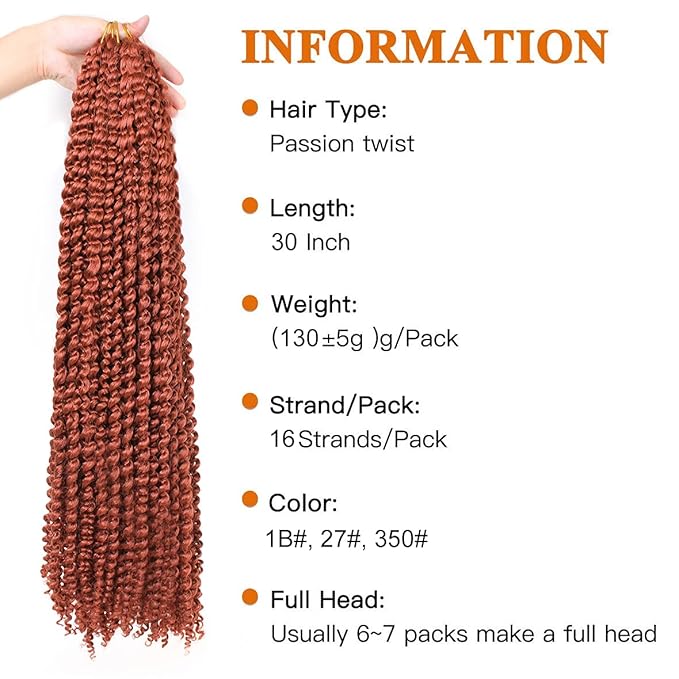 ZRQ 7Packs 30 Inch Copper Red Passion Twist Hair Water Wave Crochet Hair, for Butterfly Locs Hair Ginger Bohemian Spring Twist Hair Crochet Braids Synthetic Hair Extension #350