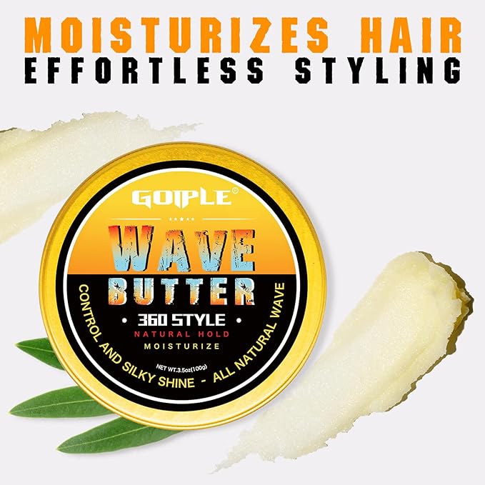 Wave Butter 360 Wave Grease for Men, Wave Pomade for Layered Waves, Moisture, Control and Silky Shine -All Natural Wave Cream, Natural Wave Butter Cream with Shea Butter and Beeswax for Wolfing Kit