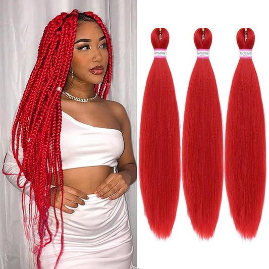Dorsanee Red Braiding Hair Pre Stretched 20 Inch 3 Packs Professional Easy Braiding Hair for Crochet Braids Twists Locs Hair Soft Yaki Texture Hot Water Setting Synthetic Hair Extensions