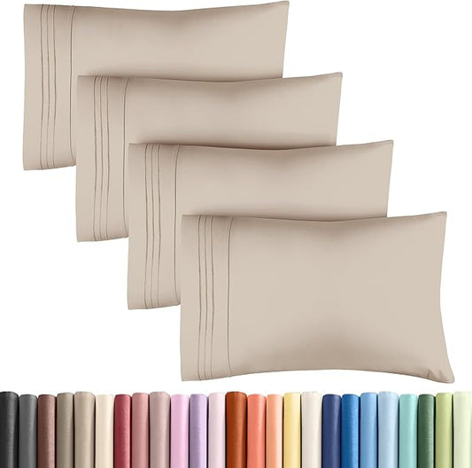 King Pillow Cases Set of 4 - Ultra Soft Hotel Quality Pillowcase Covers - Comfy, Cozy & Wrinkle Free - Shrinkage, Stain and Fade Resistant - Machine Washable Pillow Protectors - 4 Piece Set - Wheat