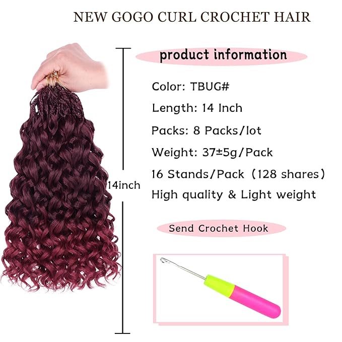 14 Inch 8 Packs Gogo Curl Crochet Hair Pre-looped Deep Wave Crochet Hair Water Wave Curly Beach Curl Crochet Hair Box Braids Braiding Hair Extensions for Women (16Strands/pack TBUG#)