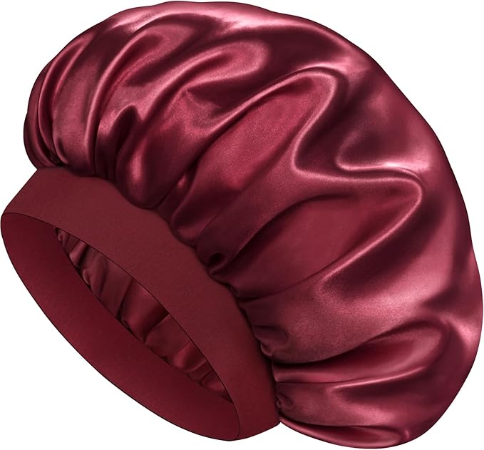 Satin Silk Bonnet for Sleeping, Double Layer Silk Sleep Cap for Men & Women, Soft Satin Lined Bonnet for Curly Hair