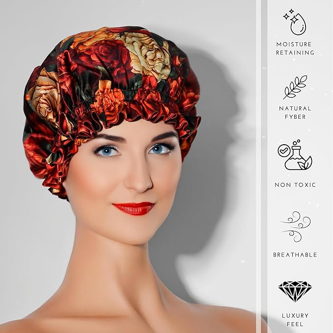 100% Mulberry Silk Bonnet for Women – Handmade in USA, 19 Momme Double-Layer Reversible Hair Wrap, Non-Slip Sleep Cap for Curly & Natural Hair, Luxury Hair Protection (Dusty Rose)