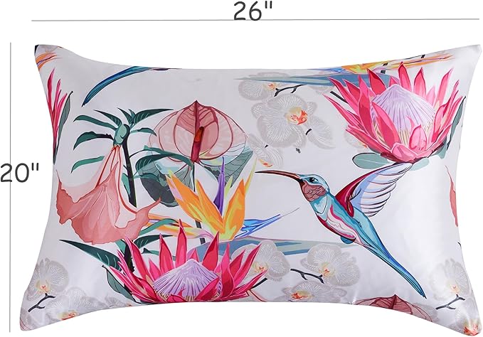 Satin Pillowcase for Hair and Skin, Soft and Cooling Similar to Silk Pillow Cases 2 Pack with Envelope Closure Standard Size Satin Pillow Covers, Gifts for Women(20"x26", Floral Bird)