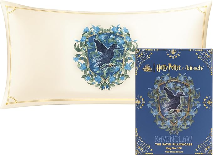 Kitsch x Harry Potter Ravenclaw Satin Pillowcase with Zipper – Double-Sided Crest Design – Better Than Silk Pillowcase – Perfect for Kids Rooms & Toddler Bed Time Pillow Case – King Size 19x36