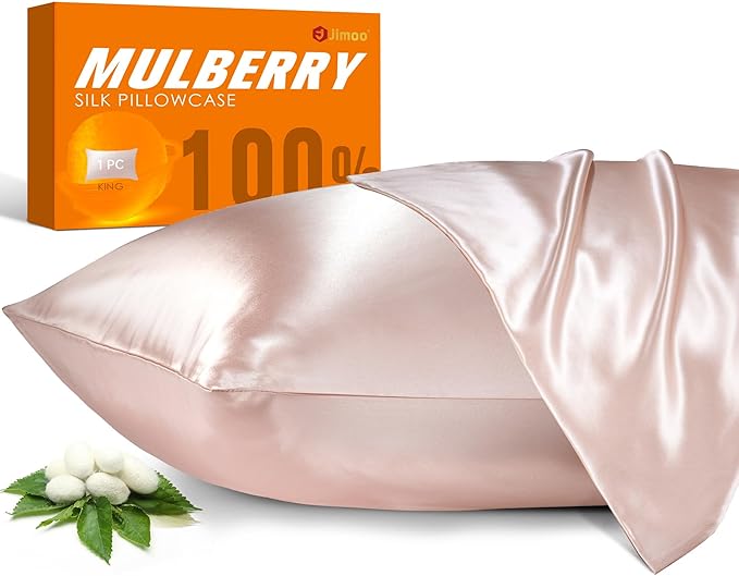 100% Mulberry Silk Pillowcase for Hair and Skin, 22 Momme Pure Natural Silk Pillow Case Both Sided with Zipper, Pillow Cover for Women Mom Men (Light Pink, King 20''×36'', 1 Pack)