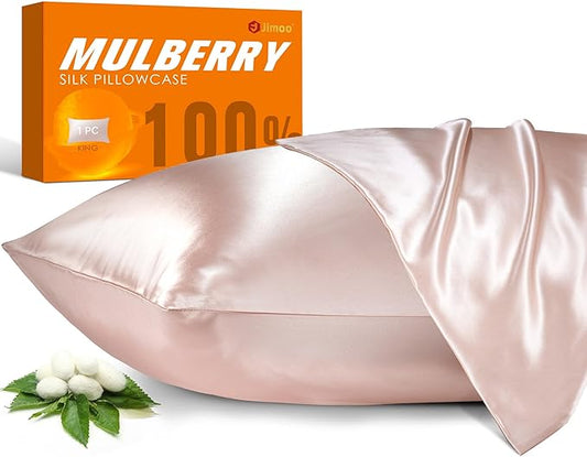 100% Mulberry Silk Pillowcase for Hair and Skin, 22 Momme Pure Natural Silk Pillow Case Both Sided with Zipper, Pillow Cover for Women Mom Men (Light Pink, King 20''×36'', 1 Pack)