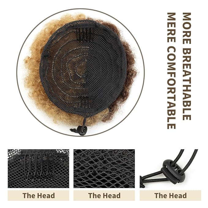 isheeny Medium Human Hair Ponytail Extension For Black Women, Real Human Hair Drawstring Ponytail Hair Extensions P4-27 For Little Girls, Curly Hairpiece, Soft, And Durable For Repeated Use