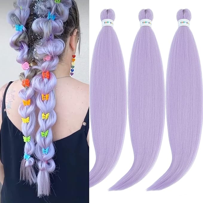 Purple Lavender Braiding Hair Pre Stretched Crochet Kids Pre Sectioned Braiding Hair Extensions 26 inch Hypoallergenic Synthetic Knotless Natural Braids
