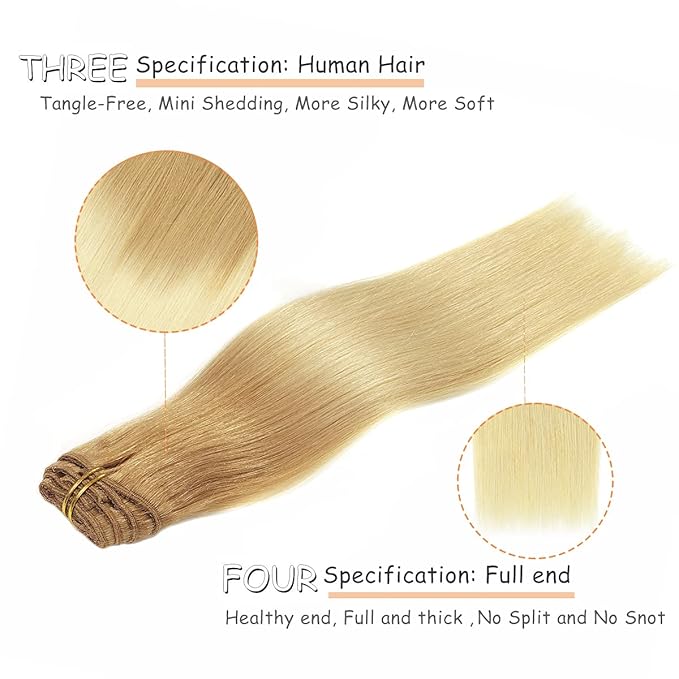 Caliee 18Inch Clip in Hair Extensions - Straight Human Hair, T12/60 Golden Brown to Platinum Blonde, 120G